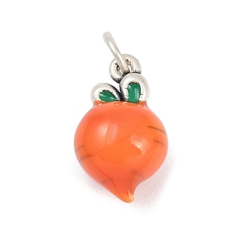 Fine Silver Dark Orange Enamel Fruit Pendants, with Jump Rings, Silver Color Plated, Antique Silver, Carrot, 17x10x9mm, Hole: 4mm