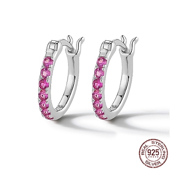 Rhodium Plated 925 Sterling Silver Hoop Earring for Women, Platinum, Hot Pink, 12mm