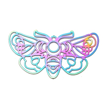 201 Stainless Steel Pendants, Etched Metal Embellishments, Butterfly Charm, Rainbow Color, 23x41.5x0.3mm, Hole: 1.6mm