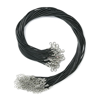 30Pcs Waxed Cotton Cord Necklace Making, with Alloy Lobster Claw Clasps & Iron End Chains, Black, 44x0.15cm