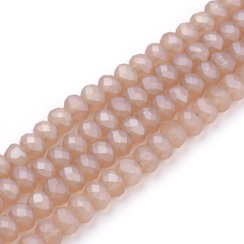 Electroplate Glass Beads Strands, Faceted, Matte Style, Rondelle, Dark Salmon, 8x6mm, Hole: 1mm, about 72pcs/strand, 17.3 inch