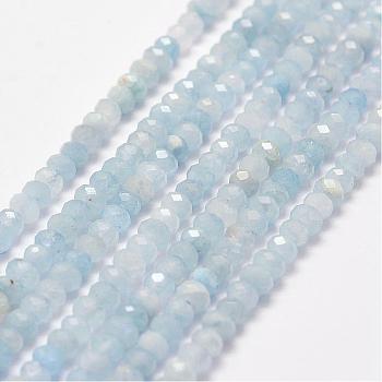 Natural Aquamarine Bead Strands, Faceted, Rondelle, 4x3mm, Hole: 1mm, about 135pcs/strand, 15.3 inch