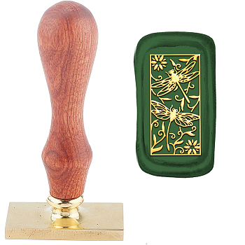 Wax Seal Stamp Set, Sealing Wax Stamp Solid Brass Head,  Wood Handle Retro Brass Stamp Kit Removable, for Envelopes Invitations, Gift Card, Rectangle, Dragonfly Pattern, 9x4.5x2.3cm