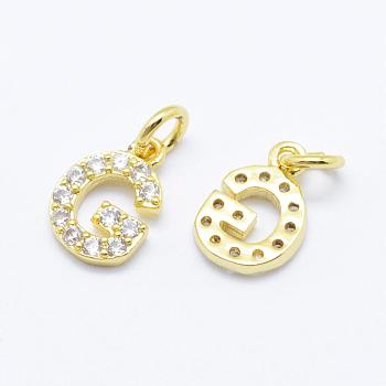 Brass Micro Pave Grade AAA Cubic Zirconia Charms, Letter G, Cadmium Free & Nickel Free & Lead Free, Real 18K Gold Plated, 9x6x1.5mm, Hole: 2mm