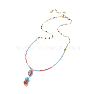 5шт 5 стильных натуральных и синтетических смешанных драгоценных камня овальные ожерелья с подвесками набор(NJEW-JN04123)-2