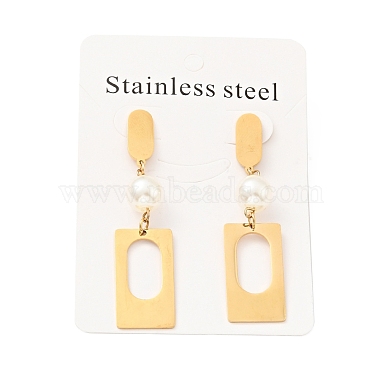 Rectangle with Acrylic Pearl Long Dangle Stud Earrings with 316 Stainless Steel Pins(EJEW-F285-17G)-3
