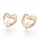 Hollow Heart Clear Cubic Zirconia Stud Earrings with Natural Pearl(PEAR-N020-06L)-3