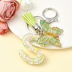 Resin & Acrylic Keychain, with Faux Suede Tassel Pendant & Alloy Findings, Letter S, 9.5cm(KEYC-YW00122-19)