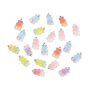 Gradient Color Translucent Resin Pendants, Candy Bear Charm, with Platinum Iron Loops, Mixed Color, 20x10.5x5.5~6mm, Hole: 2mm(RESI-C015-01P)