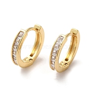 Clear Cubic Zirconia Rectangle Hoop Earrings, Brass Jewelry for Women, Real 18K Gold Plated, 14x15x3mm, Pin: 0.7mm(ZIRC-Q201-27G)