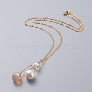 Eco-Friendly Glass Pearl & Glass Beads Pendant Necklaces, with Copper Wire, Brass Cable Chains and Spring Clasps, Golden, BurlyWood, 18 inch(45.7cm)(NJEW-JN02622-02)