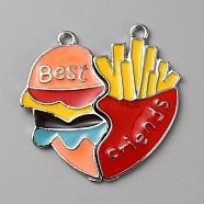 Alloy Enamel Split Pendants, Heart with Word Best Friends & Burgers and Fries, Platinum, 31x17~17.5x1.5mm, Hole: 2.2mm(ENAM-CJC0021-06)