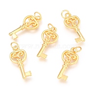 Alloy Pendants, Long-Lasting Plated, with Jump Ring, Key, Real 18K Gold Plated, 22x9.5x2.7mm, Hole: 3.5mm(X-PALLOY-B024-21G)
