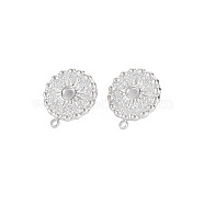 304 Stainless Steel Stud Earring Findings, Earring Setting for Enamel, with Ear Nuts and Loop, Flat Round with Sun, Stainless Steel Color, 17x15mm, Hole: 1.5mm, Pin: 0.7mm, Tray: 3mm(STAS-N097-244P)
