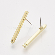 Alloy Stud Earring Findings, with Steel Pins and Loop, Rectangle, Light Gold, 24.5x3mm, Hole: 1.2mm, Pin: 0.7mm(PALLOY-S121-137)