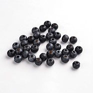 Round Natural Wood Beads, Dyed, Lead Free, Black, 7~8x8~9mm, Hole: 2~3mm, about 3000pcs/500g(WOOD-Q017-8mm-09-LF)