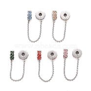 304 Stainless Steel Flat Round Safety Chain Clip Lock Stopper Charms, European Clasps, with Rhinestone, Golden, Stainless Steel Color, for European Charm Bracelets, Mixed Color, 82mm, Hole: 3.5mm(STAS-C047-08P)