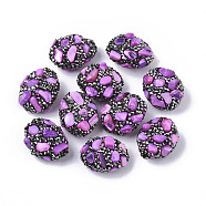 Polymer Clay Rhinestone Beads, with Shell Chips, Oval, Medium Orchid, 24~26x18~21x11~14mm, Hole: 1.4mm(X-RB-S055-20O)
