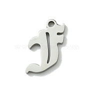 201 Stainless Steel Pendants, Stainless Steel Color, Old Initial Letters Charms, Letter F, 18.5x15x1.6mm, Hole: 1.8mm(STAS-B055-01P-F)