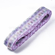 Mesh Ribbon, Plastic Net Thread Cord, with Flower Pattern, Plum, 50mm, about 50yards/bundle(PNT-S030-002A)