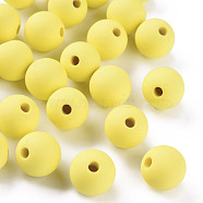 Acrylic Beads, Rubberized Style, Half Drilled, Round, Yellow, 16mm, Hole: 3.5mm(OACR-S039-05-85)