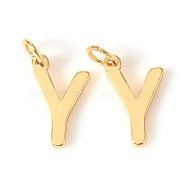 Brass Charms, with Jump Rings, Letter, Real 18K Gold Plated, Letter.Y, Y: 10x6.5x1mm, Hole: 2.5mm(KK-I672-01Y-G)