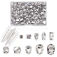 Sew on Glass Rhinestone, with Brass Prong Settings, Garments Accessoriess, with Iron Sewing Needles, Mixed Shapes, Platinum, Clear, 180pcs/box(RGLA-TA0001-02)