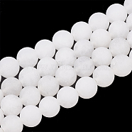 Natural White Jade Beads Strands, Frosted, Round, 12mm, Hole: 1.5mm, about 31~33pcs/strand, 14.9~15.1 inch(38~38.5cm)(G-T106-325)
