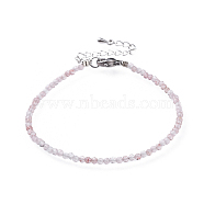 Natural Strawberry Quartz Bead Bracelets, with 304 Stainless Steel Lobster Claw Clasps and Brass Extender Chains, Faceted, 7-1/4 inch(18.5cm)(BJEW-JB04555-05)
