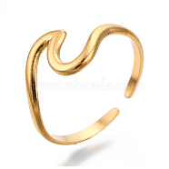 Ion Plating(IP) 304 Stainless Steel Sea Wave Cuff Rings, Open Rings for Women Girls, Real 18K Gold Plated, US Size 7(17.9mm)(RJEW-N038-115LG)