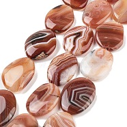 Natural Striped Agate/Banded Agate Beads Strands, Dyed & Heated,  Flat Oval, 28~34.5x23~26.5x7~7.5mm, Hole: 1mm, about 13pcs/strand, 15.75''~15.94''(40~40.5cm)(G-Z061-C09-03)