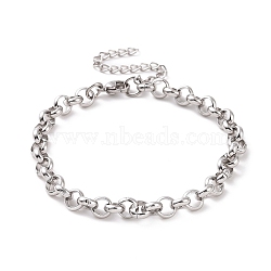 304 Stainless Steel Rolo Chain Bracelet for Men Women, Stainless Steel Color, 7 inch(17.7cm), Link: 6x2mm(BJEW-E031-06P-03)