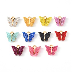 Alloy Enamel Pendants with Glitter Powder and Zinc Alloy Hanging Plating, Butterfly, Light Gold, Mixed Color, 13x15x3.5mm, Hole: 2.0mm(X-ENAM-R056-01)