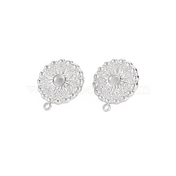 304 Stainless Steel Stud Earring Findings, Earring Setting for Enamel, with Ear Nuts and Loop, Flat Round with Sun, Stainless Steel Color, 17x15mm, Hole: 1.5mm, Pin: 0.7mm, Tray: 3mm(STAS-N097-244P)