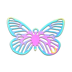 201 Stainless Steel Pendants, Etched Metal Embellishments, Butterfly Charm, Rainbow Color, 19x29x0.3mm, Hole: 1.5mm(STAS-B051-02RC-03)