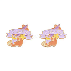 Moon and Star with Word Dream Enamel Pin, Light Gold Plated Alloy Badge for Backpack Clothes, Nickel Free & Lead Free, Lilac, 24x30.5mm(JEWB-N007-174)