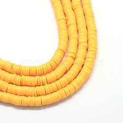 Handmade Polymer Clay Beads, Disc/Flat Round, Heishi Beads, Gold, 8x0.5~1mm, Hole: 2mm, about 380~400pcs/strand, 17.7 inch(X-CLAY-R067-8.0mm-15)