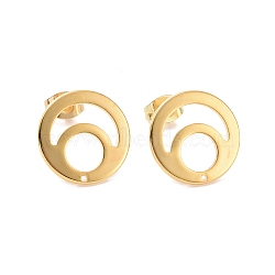 201 Stainless Steel Stud Earring Findings, with 304 Stainless Steel Pin and Ear Nuts, Flat Round, Real 24K Gold Plated, 15mm, Hole: 1mm, Pin: 0.7mm(STAS-G277-08G)