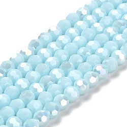 Opaque Glass Beads Stands, AB Color, Faceted(32 Facets), Round, Light Cyan, 6x5.5mm, Hole: 1.2mm, about 91~93pcs/strand, 19.49~19.92 nch(49.5~50.6cm)(EGLA-A035-P6mm-B10)