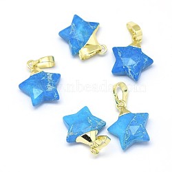 Synthetic Turquoise Charms, with Long-Lasting Plated Brass Findings, Faceted, Star, Golden, 14x13x5mm, Hole: 3.5x5.5mm(G-F584-A09-G)