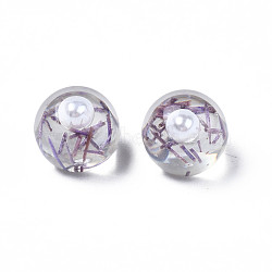 Translucent Acrylic Cabochons, with ABS Imitation Pearl Beads and Hay, Round, Medium Purple, 10x9.5mm(TACR-N006-14A)
