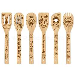 6Pcs Bamboo Spoons & Knifes & Forks, Flatware for Dessert, Bees Pattern, 60x300mm, 6 style, 1pc/style, 6pcs/set(AJEW-WH0411-003)