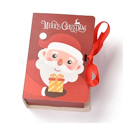 Christmas Folding Gift Boxes, Book Shape with Ribbon, Gift Wrapping Bags, for Presents Candies Cookies, Santa Claus, 13x9x4.5cm(CON-M007-03C)