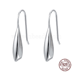 Rhodium Plated 925 Sterling Silver Earring Hooks, Triangle, Platinum, 23x6x3mm, 24 Gauge, Pin: 0.5mm and 0.6mm(STER-F033-41P)