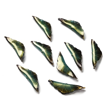 Leaf Opaque Acrylic Beads, for DIY Jewelry Making, Dark Green, 9~10x31~32x4~5mm, Hole: 0.8~1mm