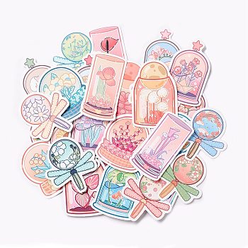 Waterproof Self Adhesive Paper Stickers, for Suitcase, Skateboard, Refrigerator, Helmet, Mobile Phone Shell, Flower Pattern, 55~66x33~51x0.2mm, about 50pcs/bag
