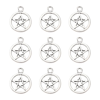 Tibetan Style Alloy Pentagram Pendants, Cadmium Free & Lead Free, Antique Silver, 26x21x2mm, Hole: 3mm