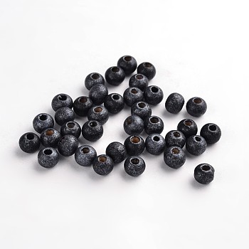 Round Natural Wood Beads, Dyed, Lead Free, Black, 7~8x8~9mm, Hole: 2~3mm, about 3000pcs/500g