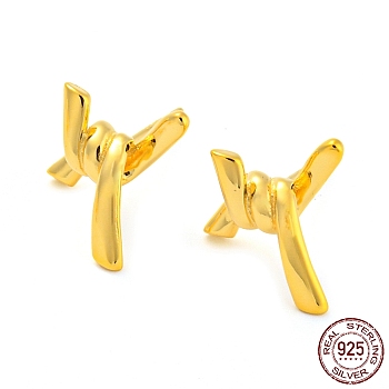 Knot Shape 925 Sterling Silver Stud Earring Findings, with S925 Stamp, Real 18K Gold Plated, 12x11.5mm, Hole: 1.6mm, Pin: 11x0.7mm