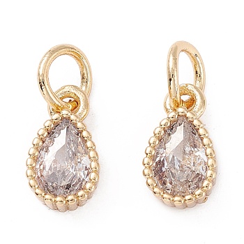 Brass Micro Pave Cubic Zirconia Charms, teardrop, Clear, Golden, 10x5.5x3mm, Hole: 3mm